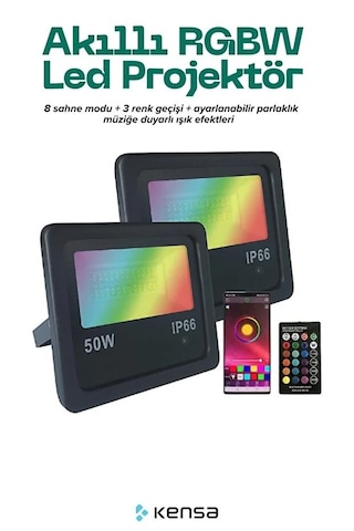 Akıllı Rgbw Led Projektör 50w Ip66 Bluetooth + Kumandalı, 8 Sahne Modu, Müzik Senkron Işık 1 Adet