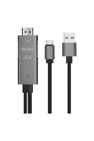 Go Des GD-8273 Type-C HDMI 4K Kablo 180 cm Görüntü Aktarım Kablosu - Siyah ZORE-260165