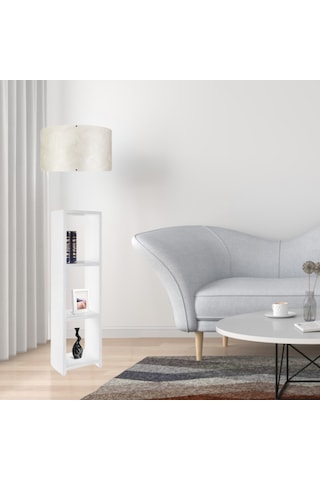 Dekoratif Raflı Beyaz Mdf Lambader Krem Dallı Pvc Silindir Başlık Krem