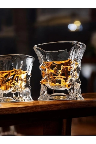 2'li Set 280ml Vintage Irlanda Tasarımı Premium Kristal Kesim Viski Bardağı Şeffaf