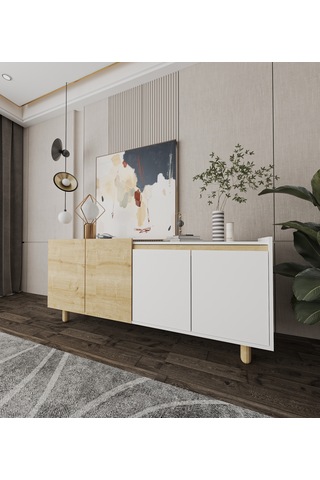 Ravenna Modern Konsol 180 Cm Safir Meşe - Beyaz Beyaz - Safirmeşe