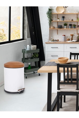 Foreca Ahşap Vintage Çöp Kovası Çizgili Beyaz 12 Lt