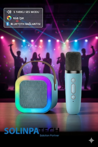 Karaoke Mikrofonlu Kablosuz Bluetooth Rgb Işıklı 5 Ses Efektli Hd Stereo Ses Usb/sd K12 Hoparlör
