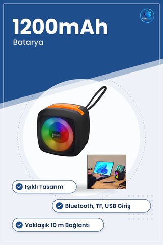 Bluetooth Hoparlör Kablosuz Taşınabilir Işıklı Usb Tf 1200mah Bat