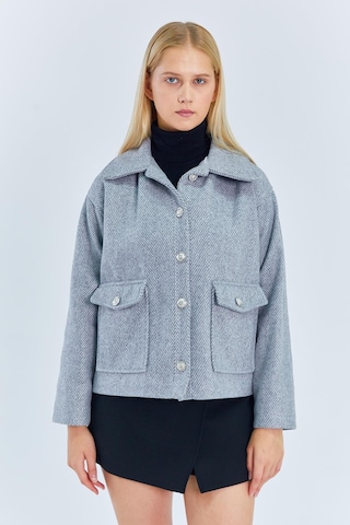 4410 Kadın Balık Sırtı Kısa Kaban Gri Gri