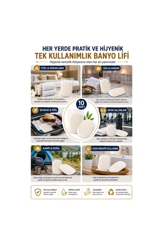 10 Adet Tek Kullanımlık Banyo Lifi 10x15 Cm Hijyenik El Geçirmeli Duş, Spa, Otel Ve Seyahat Lifi