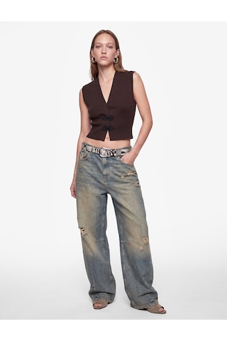 Koton Slim Fit V Yaka Kolsuz Süslü Düğmeli Triko Yelek Kahverengi 7wal20007ıt Kahve