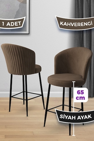 Canisa Alte Serisi 1 Adet 65 Cm Kahve Ada Mutfak Bar Sandalyesi Babyface Kumaş Siyah Metal Ayak Kahverengi