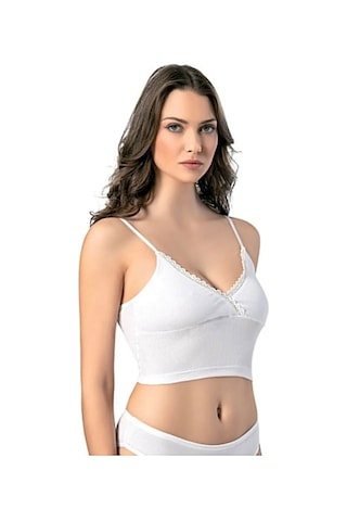 Kadın İp Askılı V Yaka Taşlı Kaşkorse Crop 6437 001