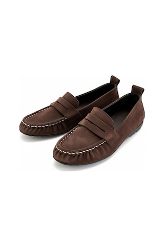 Ne&ve Shoes Kahve Süet Hakiki Deri Astarsız Esnek Kadın Günlük Şık Ve Rahat Loafer Kahverengi