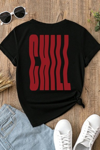 Spoyi Chill Wave Tasarımlı %100 Pamuk Yarım Oversize Siyah T-xlhirt
