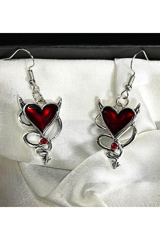 Dükkan Hediyelik Dükkan Design Red Devil Heart Küpe Kırmızı