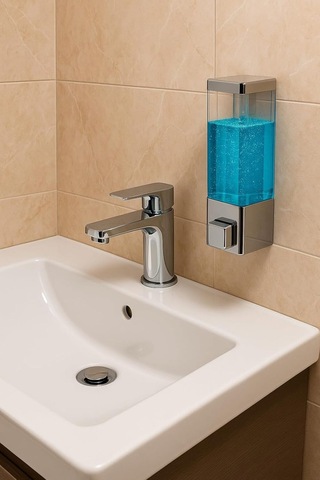 Duvar Tipi Manuel Sıvı Sabunluk 5 Adet Yapıştırmalı Ve Vidalı Akıtmaz Sabun Dispenseri 350 Ml V-1 Gümüş
