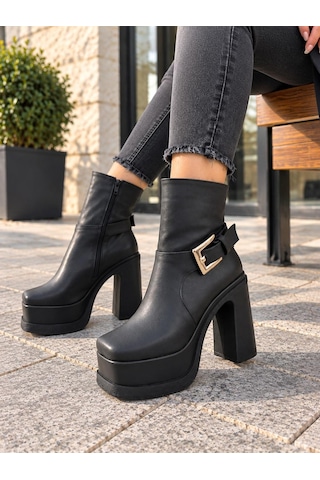 Asmi Shoes Kadın Dona Siyah Tokalı 12 Cm Platform Topuklu Bot 2030
