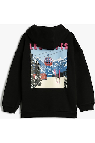 Koton Kapşonlu Sweat Uzun Kollu Kayak Baskılı Şardonlu Siyah 4wkg10701ak 4WKG10701AK999 Siyah