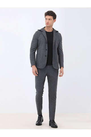 Kip Antrasit Düz Modern Fit Yün Karışımlı Takım Elbise 001