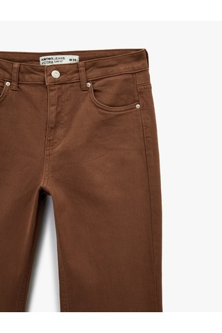 Koton Yüksek Bel Slim Fit Cepli Düğmeli Pamuklu İspanyol Paça Denim Pantolon - Flare Jeans Koyu Kahverengi 6sal40058mw Koyu Kahve