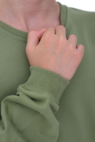 Zuzunga Oversize Unisex Basic Düz Haki Renk %100 Pamuk Sweatshirt 2-11 Yaş Haki