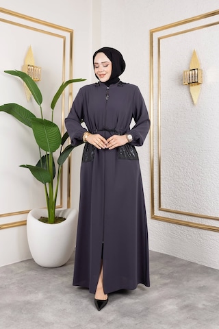 Cep Detaylı Bağlamalı Ferace - Antrasit / F0138 Antrasit