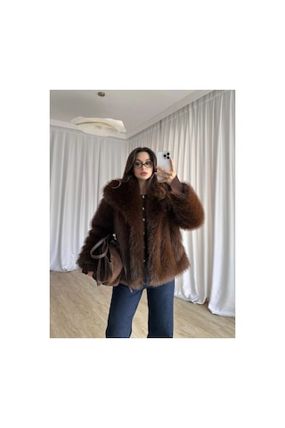 Tille Miss Dame Yumuşak Dokunuşlu Oversize Peluş Mont Acı Kahve Acı Kahve