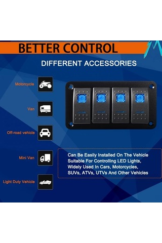 Xuweiwei Movglow Absler 4lü Paket Alüminyum Anahtar Panosu Mavi Led Işık 12v 24v Tekne Araba Karavan Kamyon