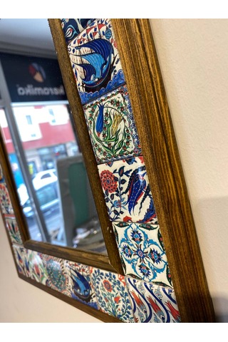 El Yapımı Seramik Ve Ahşap Malzeme İle Çerçeve Edilmiş Ayna 36cmx36cm