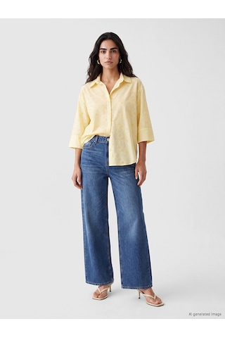 Lcw Vision Sarı Oversize Kadın Brode Gömlek