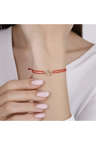 14 Ayar Taşlı Lotus Altın İpli Bileklik Sarı