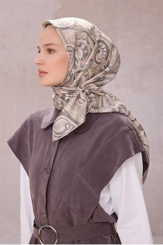 Belli Tivil Saf İpek Eşarp 4222 - 84 Krem Soyut Desen Krem