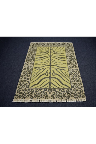 Zehra Abla Halı Yeni El Dokuma Modern Leopar Tasarım Yün Kilim 7395 Çok Renkli