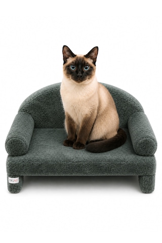 Reyo Pet Peluş Kedi Koltuğu, Kedi Kanepesi, Kedi Yatağı, Evcil Hayvan Dinlenme Koltuğu, Rahat Kedi Sofa Yatağı, 45x33x25 Cm Adaçayı Gri