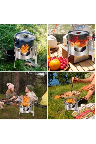 Jeemson Dış Mekan Çelik Alkol Ocağı Seti - 130ml Kapasite + Yangın Söndürme Kapağı 201 Çelik Gümüş