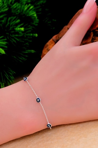 Silvera Telkari Kadın Nazar Boncuklu Gümüş Bileklik Tek Zincirli Gümüş Bileklik 925 Ayar St377 Gümüş