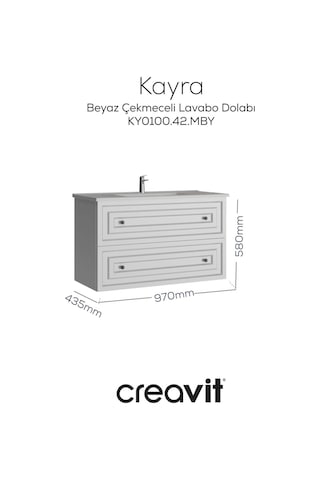 Creavit Kayra Mat Beyaz Lavabo Dolabı Çekmeceli 100cm Mat Beyaz