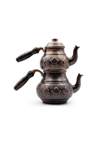 Antepsepeti Bakir Eskitme Lale Desenli Küçük Çaydanlik Bakır Eskitme