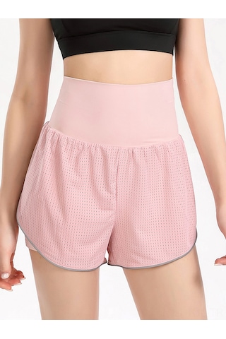 Gajeena Kadın Spor Şortu - Yüksek Bel, Nefes Alabilen Mesh, Yoga Ve Koşu İçin Pembe