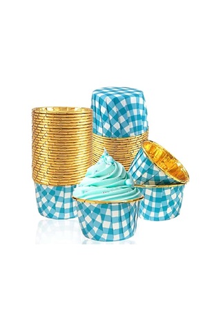 Dolphin Muffin Kek Kapsülü Kare Desenli Mavi-altın 25li Sku: Smg8690010522276 Açık Gri