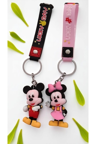2 Li Sevimli Karakter Anahtarlık Seti Mickey & Minnie, Silikon Askı Ve Çanta Aksesuar