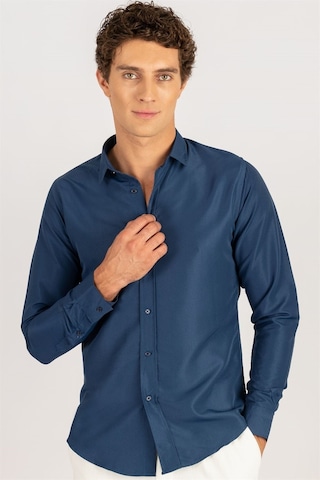 Tudors 24893 Nefes Alan Kravatlık Slim Fit Erkek Gömlek Lacivert