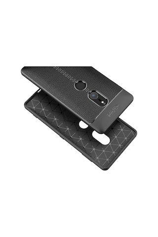 Sony Xperia Xz2 Kılıf Niss Deri Desenli Silikon Kılıf Siyah