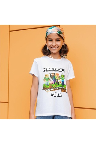 Alpşan Ticaret İsme Özel Minecrat Tişört Özel Kişiye Özel Minecraft T-shirt Unisex Yetişkin Çocuk Beyaz Tişört Beyaz