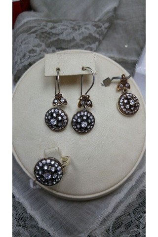 Otantik Taşlı 3 Lü Gümüş Set Bronz