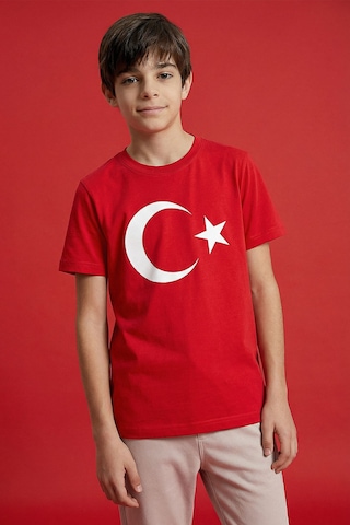 Tommy Life Kırmızı Ay Yıldız Baskılı Unisex T-shirt - 11333 KIrmızı
