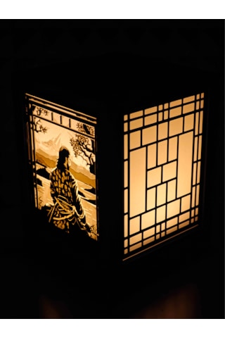 Serie Lumina Shoji Masa Ve Gece Lambası - Samuray Figürü Klasik Zen Kafes Japon Feneri Sıcak Led Ambiyans Işığı Siyah