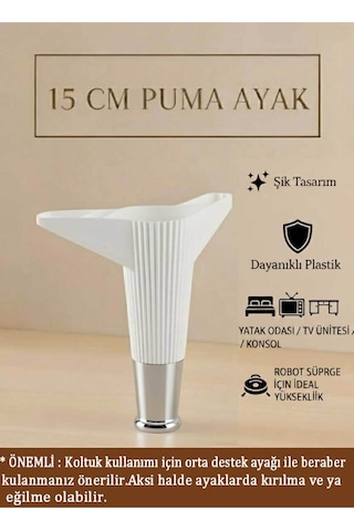 Puma 15 Cm Beyaz-krom Mobilya Kanepe Tv Ünitesi Kosol Ayağı Beyaz-krom
