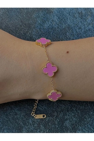 Gold Pembe Doğal Taşlı Premium Çelik Bileklik Gold