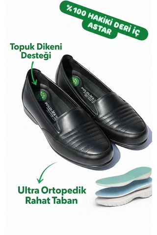 Pololiza Günlük Kullanım / İçi Hakiki Deri / Poliüretan Pu Comfort Kaymaz Taban / Anne Ayakkabısı 4361 Sıyah