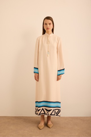 Aker Çizgi Desenli Cotton Elbise Mavi Mavi
