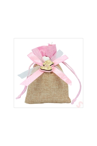 Bebek Temalı Jüt Kese 10cm X 13cm - Pembe X 12 Adet Çok Renkli