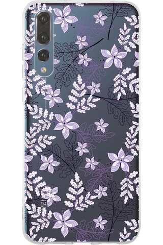Huawei P20 Pro Uyumlu Kapak Floral Lila Tasarımlı Şeffaf Silikon Kılıf